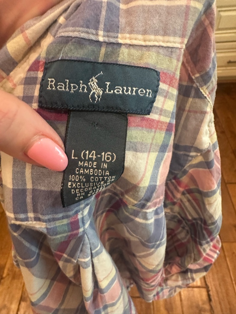 Ralph Lauren Kids Plaid Button-Down Shirt in Blue & Pink‎ - Picture 3 of 3